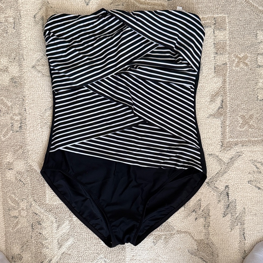 Miraclesuit Striped Black & White One-Piece Swimsuit